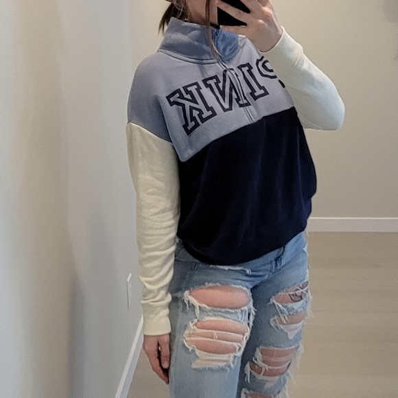 PINK Victoria's Secret Tops - Victoria's Secret PINK blue sweatshirt quarter zip